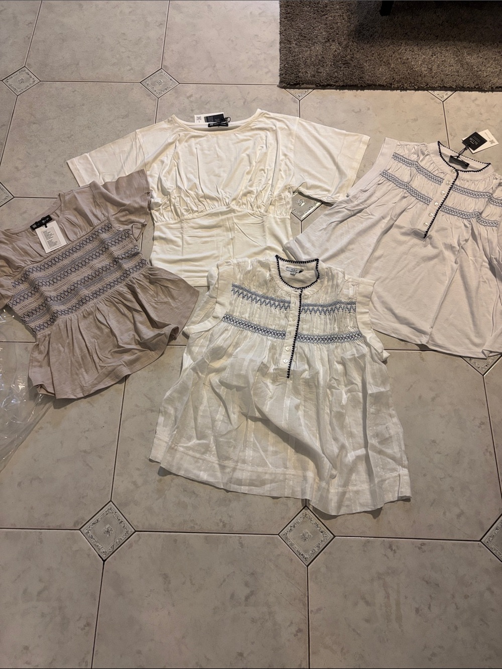 SOHO Embroidered Peasant Tops - Blouses White/Cream/Beige with Details